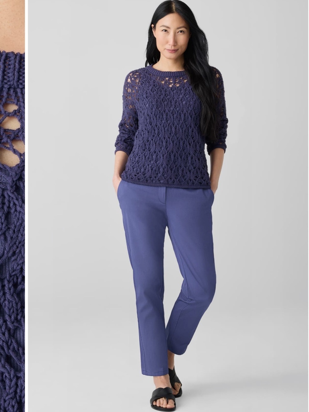 Eileen Fisher Open-Knit Crewneck Sweater in Dusty Blue | XS - Picture 3 of 7